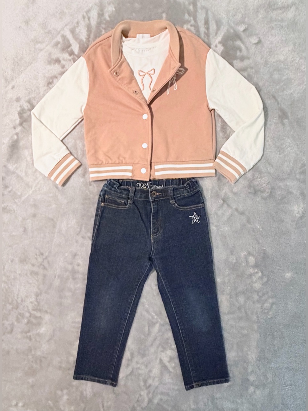 3-Piece Bundle | Btween Varsity Jacket & Tee | Y&F Denim Jeans | Girl’s Size 8